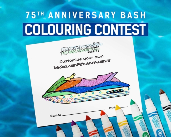 Along with all the sales and festivities for our Anniversay bash, we are also hosting a kids colouring contest.

We want to see the BEST custom Yamaha Waverunner!

Either stop in one the two days we’re hosting our Anniversary bash (Aug. 2-3) and join one of the colouring tables, or print out a colouring sheet and bring it into the dealership after decorating.

The winner who designs our favourite Waverunner will earn themselves a Buckeye Marine kids prize package!

Colouring sheets can be found at buckeyemarine.com under the resources tab