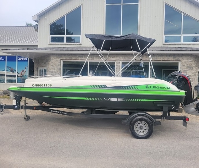 Price reduced to $43,900! — This 2022 Legend Vibe in exceptional condition is our feature of the day. For sale on consignment right now at Buckeye Marine. Versatile summer fun machine with endless possibilities. Equipped with a Mercury Pro XS 115 HP engine. 

For inquiries call 705-738-5151 or email sales@buckeyemarine.com